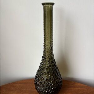 Elegant Dark Olive Textured Vase Italian Art Glass